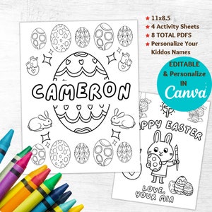 Personalized Kids Easter Coloring Pages, Children&#39;s Coloring Pages for Easter Gifts, Easter Activity Pages, Editable and Instant Download,