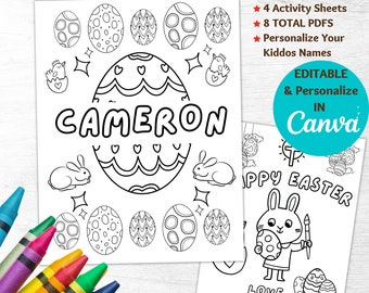 Personalisierte Oster-Malseiten für Kinder, Malvorlagen für Kinder für Ostergeschenke, Osteraktivitätsseiten, bearbeitbar und sofortiger Download,