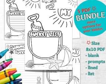 Summer Printable Bucket List BUNDLE & Activity Page Kindergarten Elementary Kids / Instant Download, End Of The Year Activities