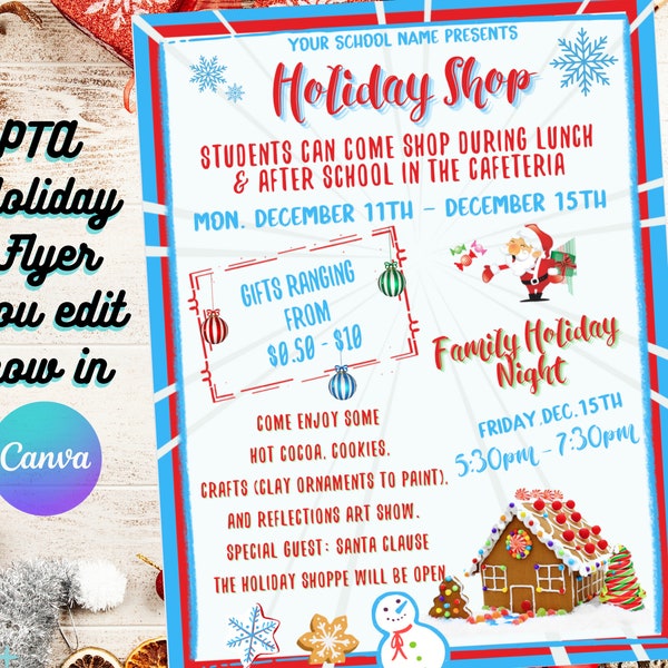 EDITABLE Holiday Festival Christmas Flyer, Pta, Pto, Poster Printable Christmas Invitation Canva Flyer, DIY Xmas Party Flyer Template