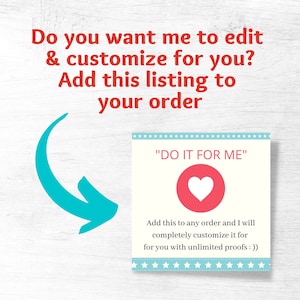 May include: A blue and white card with stars around the border and a red heart in the center. The text on the card reads "DO IT FOR ME". The text below the card reads "Add this to any order and I will completely customize it for you with unlimited proofs."