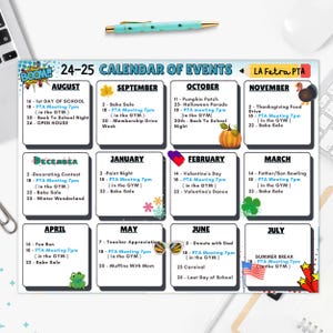 Editable Yearly PTO PTA Printable Calendars, Back To School, Undated School Calendar, Super Hero Theme, Event Calendar / Editable In Canva