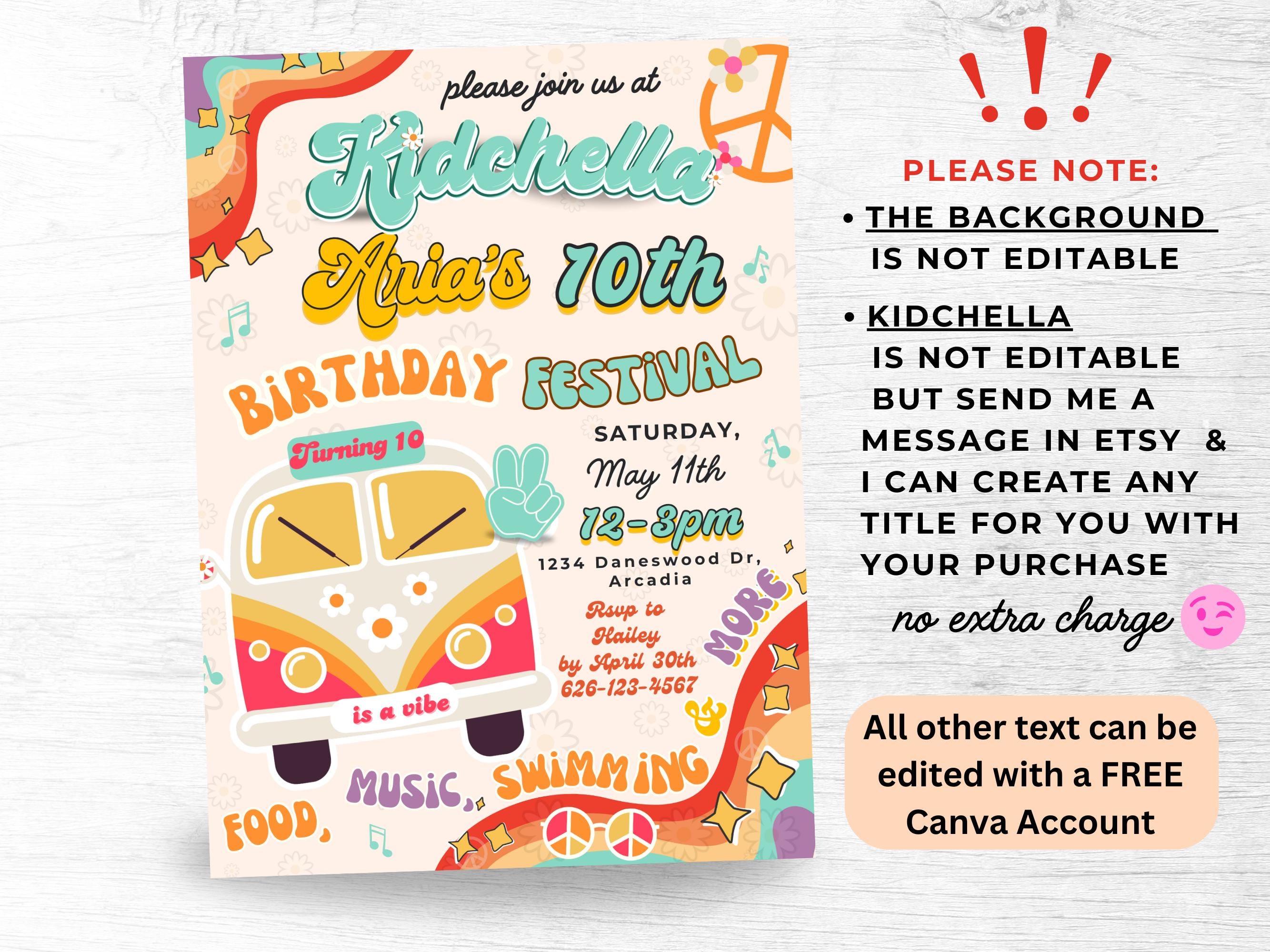 Editable Retro Groovy Peace Birthday Invitation BUNDLE, Personalized ...