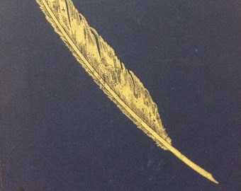 Antiquarisch en zeldzaam boek-- I Myself vroege 20thc biografie Indigo Blauwe doek omslag met debossed romige witte veer Putnam NY Londen 1914