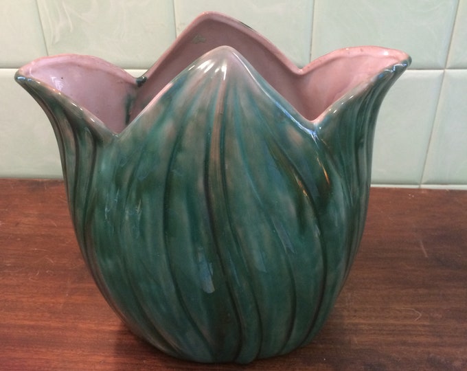 Vintage Ceramic Tulip Vase by STANGL Pottery Terra Rose Line Jade Green