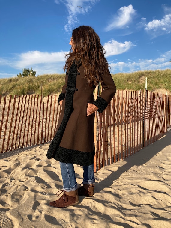 1960s Chocolate Brown Wool Coat With Faux Black Persian Lamb Trim by Bromleigh Etsy Denmark