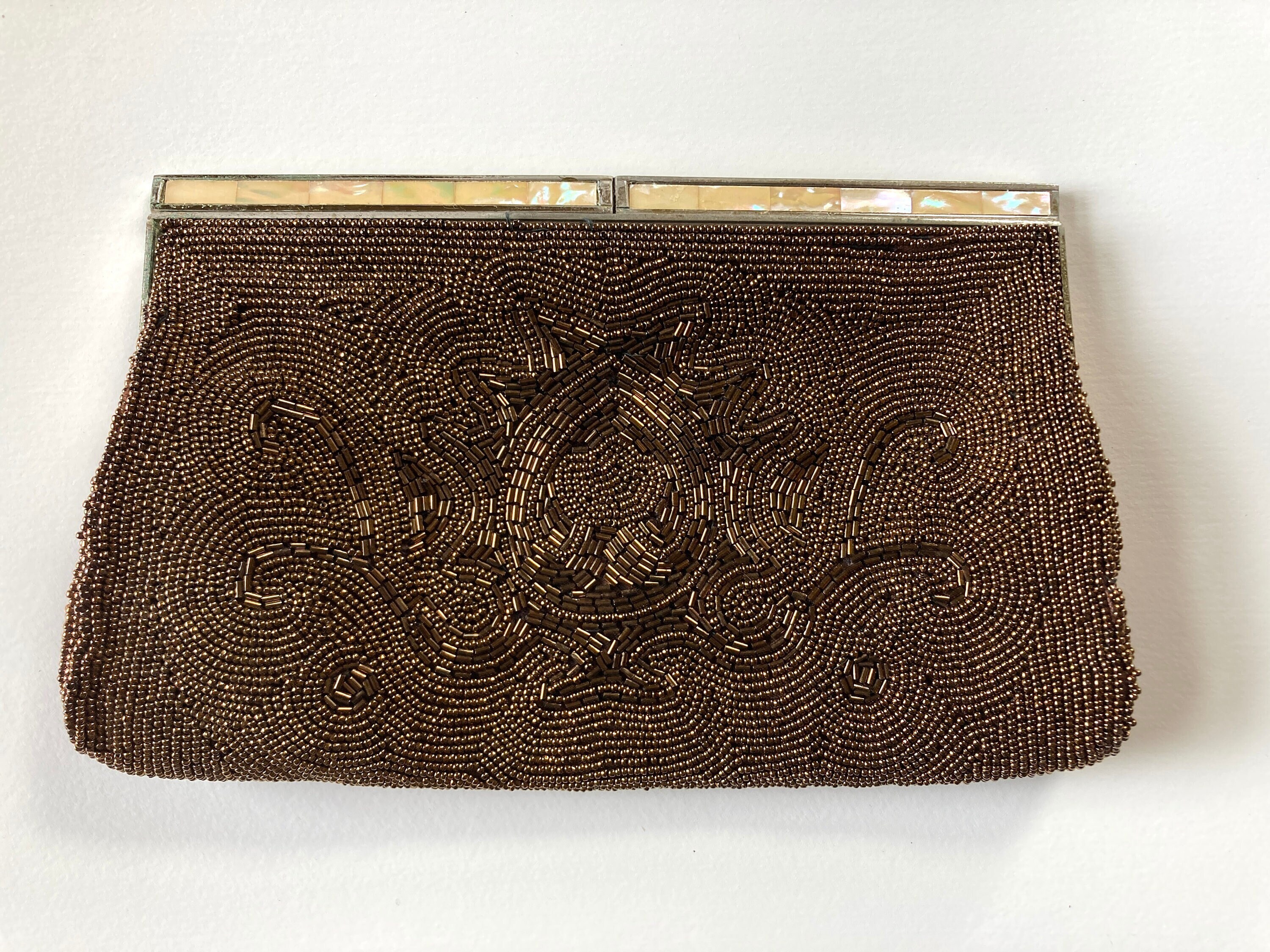 Bronze Brown Mesh Evening Rhinestone Pouch Clutch Bag Purse Handbag Zip NEW  | eBay