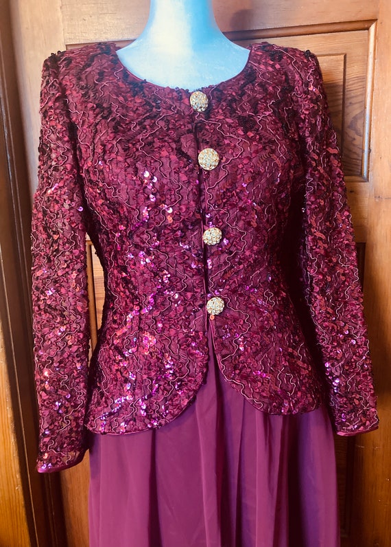 1980s magenta berry sequined jacket and skirt Neim