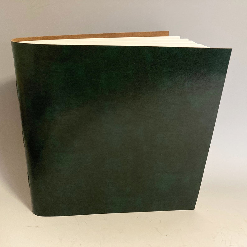 Puede incluir: Un diario de cuero verde oscuro con una cubierta texturizada.
