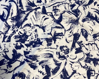1950s 1960s true vintage fabric yardage inky blue white surreal abstract figures dancing impressionist design 4 yards dress shirt skirt