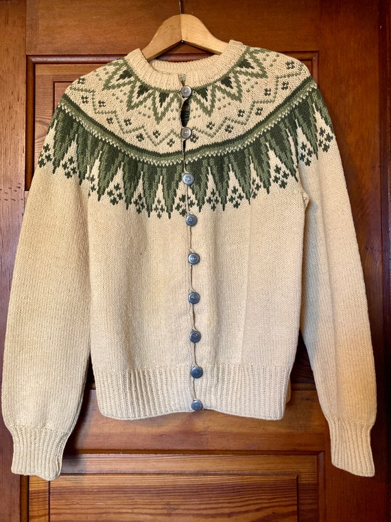 vintage 1960s alpine wool cardigan size M natural 
