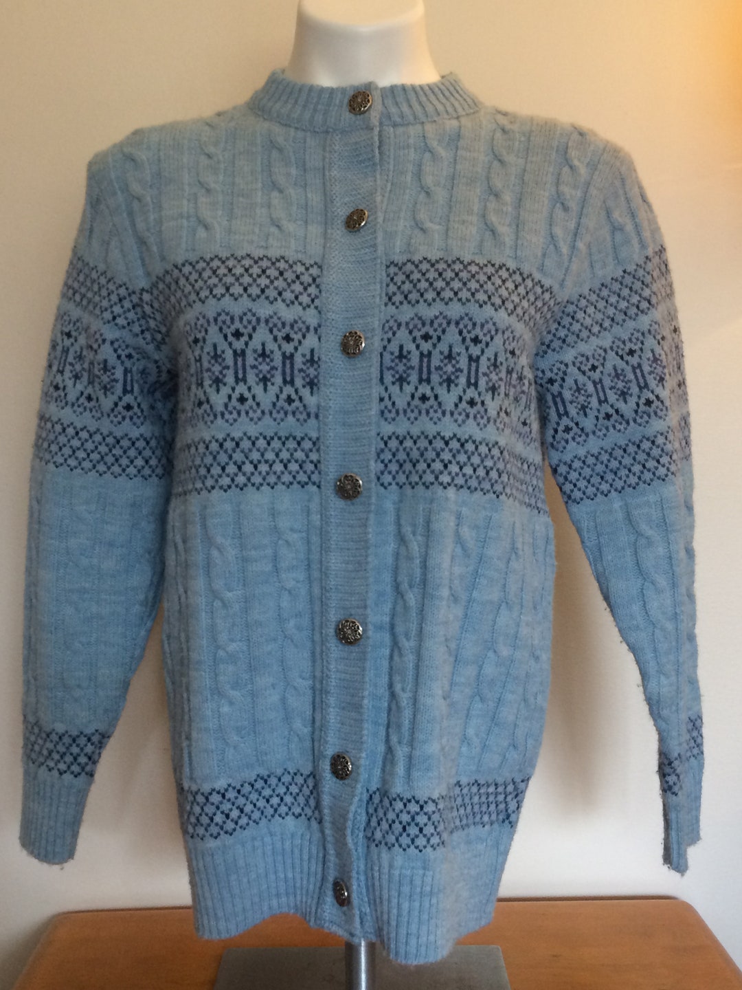 1960s Nordic Cardigan in Sky Blue / Lake Blue Women's Etsy