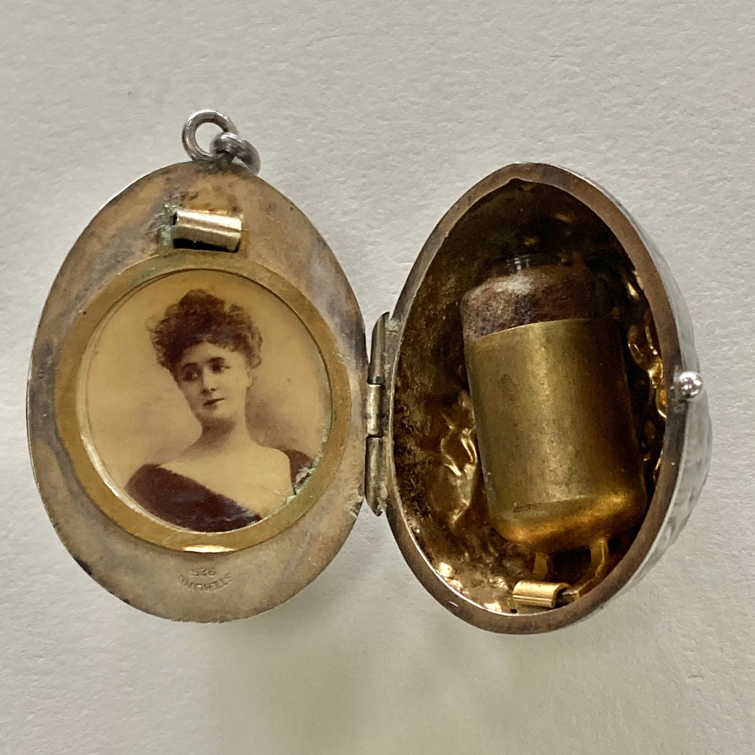 Antique Victorian chatelaine charm locket silver walnut with 