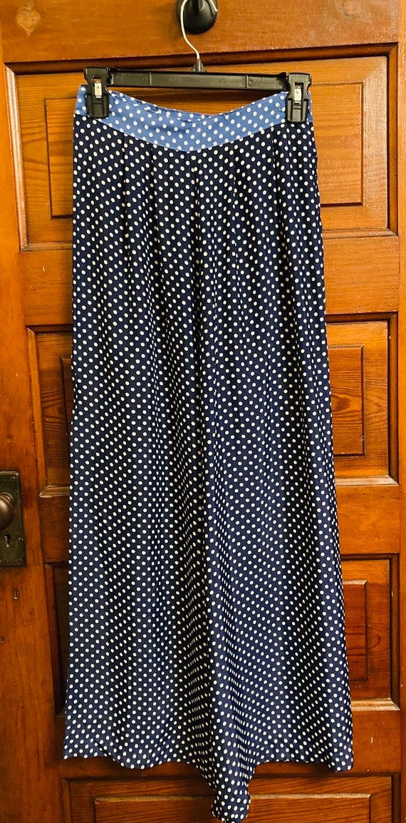 1930s cold rayon pajama palazzo pants blue and wh… - image 2