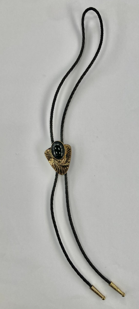 vintage black and gold lariat braided leather ony… - image 2