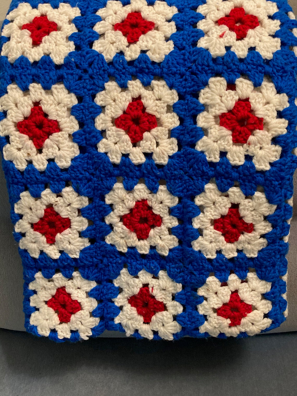 Salevintage Granny Squares Afghan Blanket in Bright Indigo Etsy