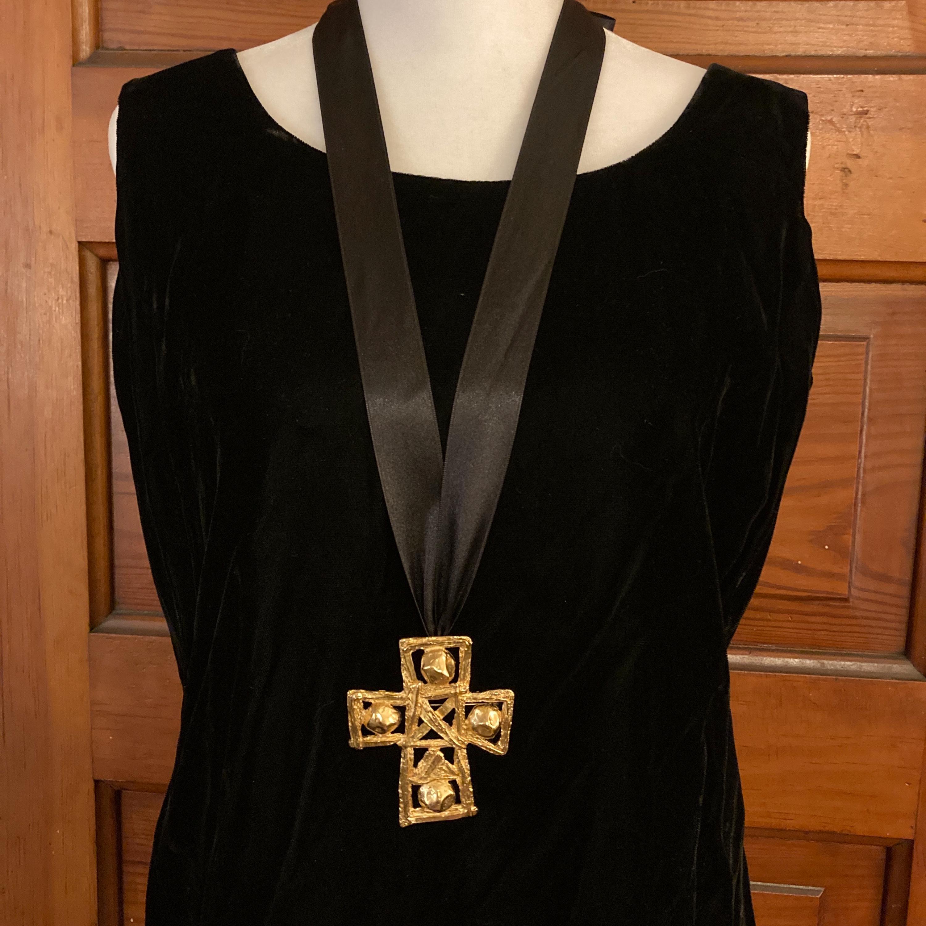 1990s Christian Lacroix Bijoux Gold Cross Pendant Large