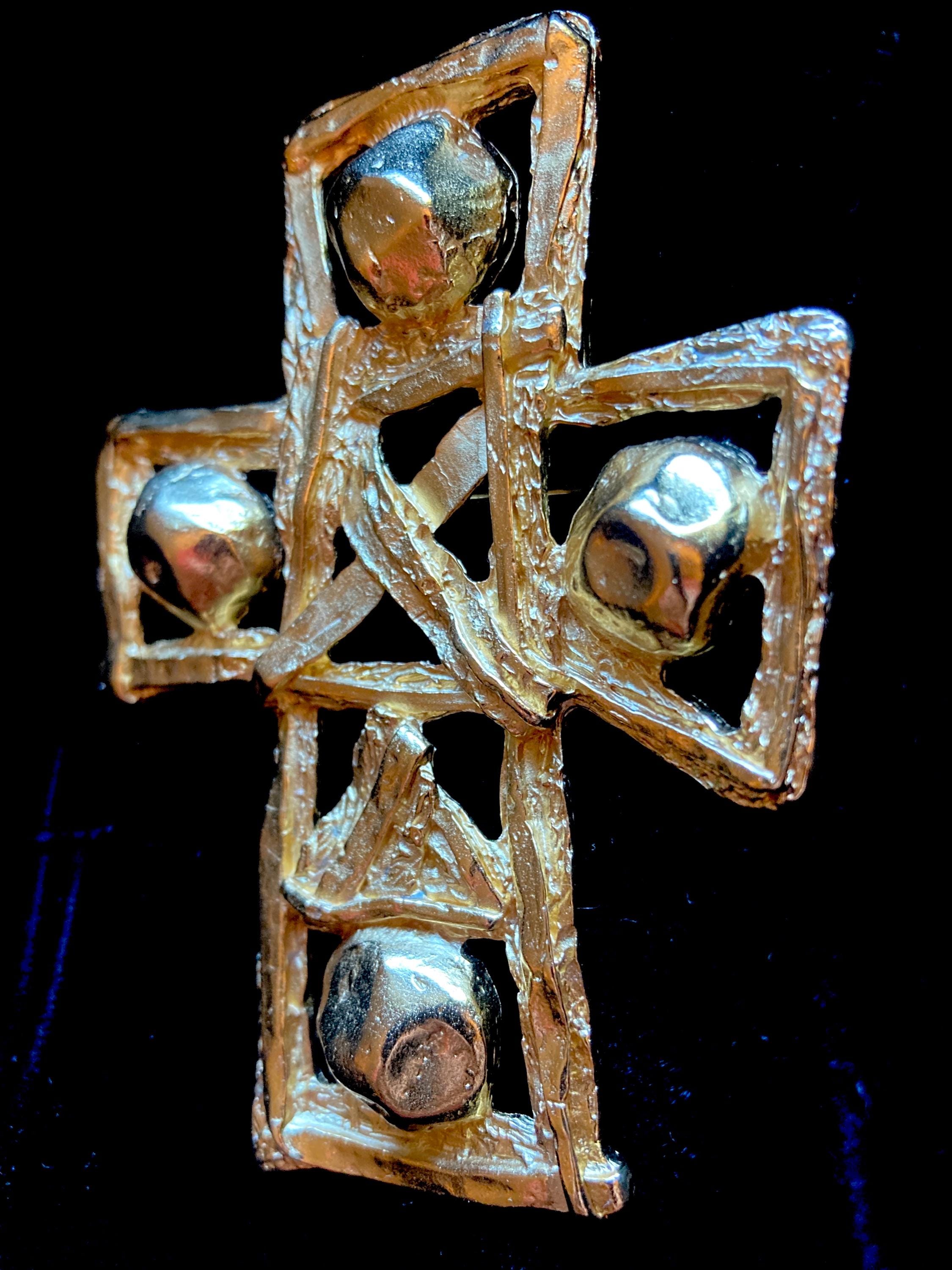 1990s Christian Lacroix Bijoux Gold Cross Pendant Large