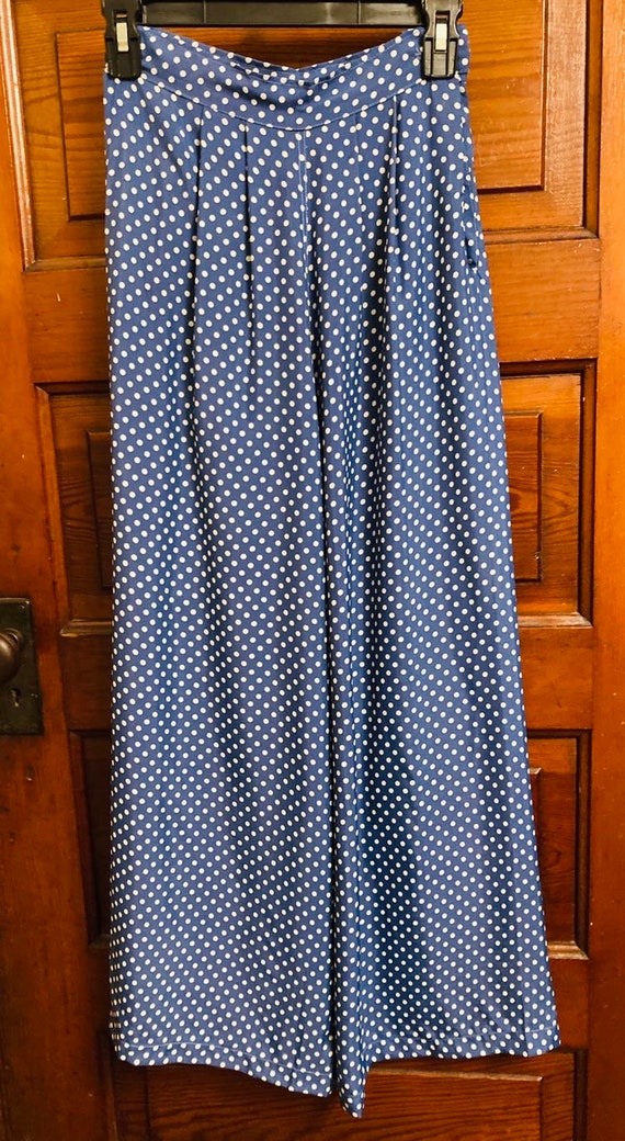 1930s cold rayon pajama palazzo pants blue and wh… - image 5