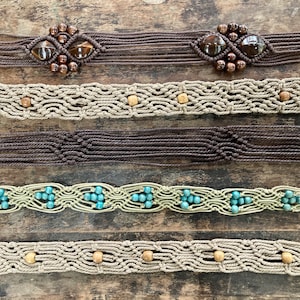1970s beaded macrame belt in beige brown turquoise with wooden beads vintage handmade accessories boho hippie belt adjustable size M L XL image 1