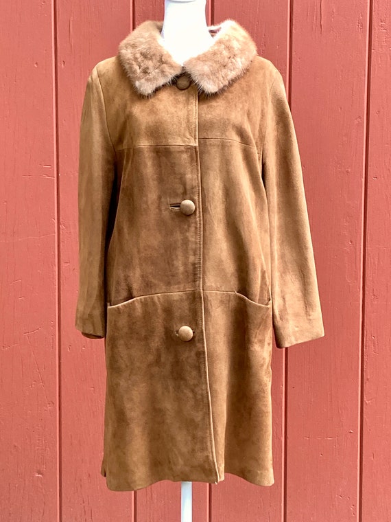 50s/60s Vtg 50s Brown Leather/suede Coat With Fur Trim By Strawbridge & Clothier main image 0