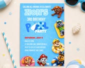 Paw Pup Pool Party 3rd Birthday Invitation, Editable Paw-ty Invitation Template, Puppy Patrol Birthday Invite Boys Bday, Instant Download