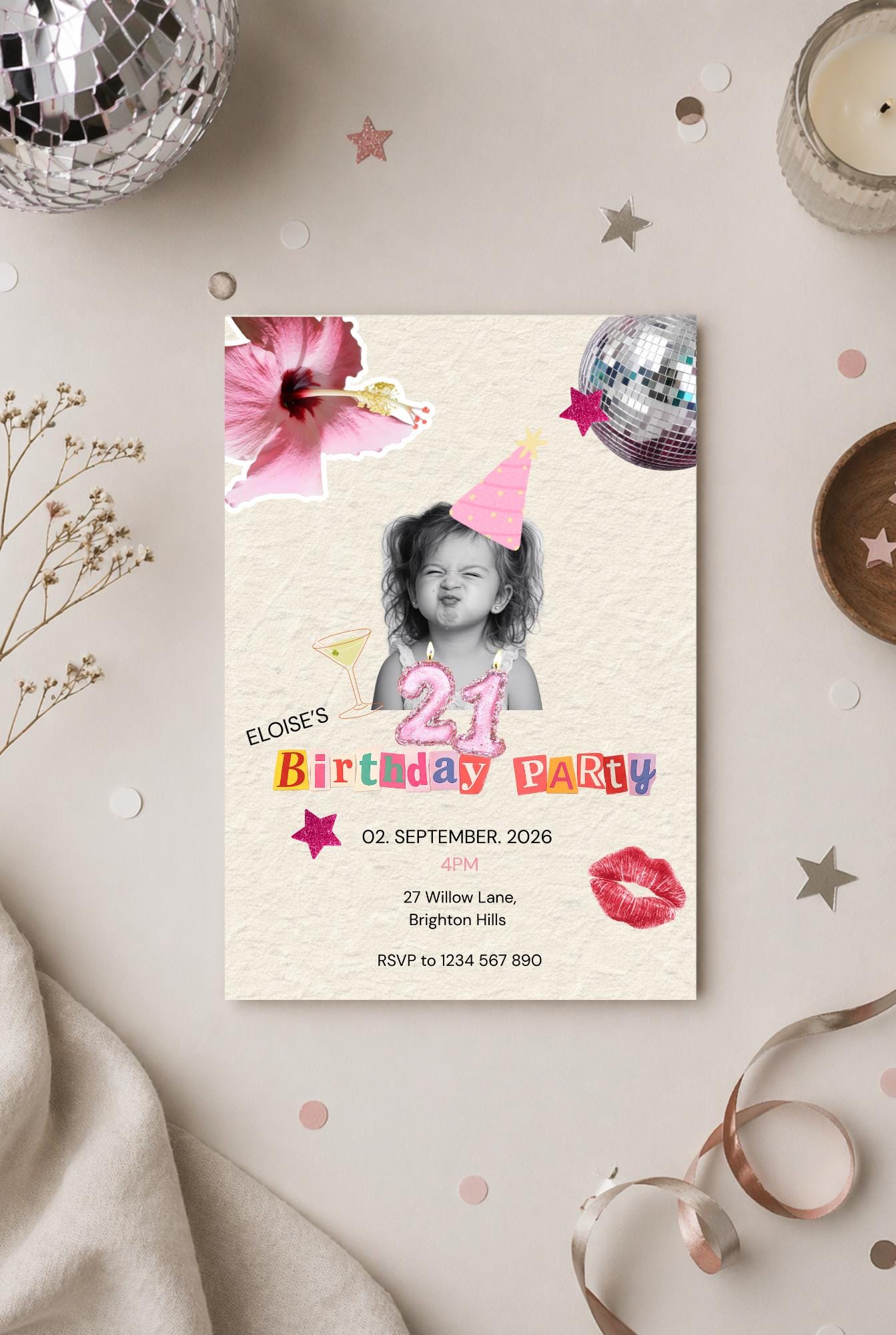 21st Birthday Invitation Template, Custom Photo Birthday Invite ...