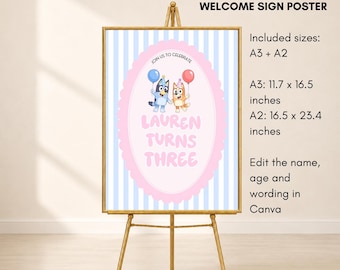 Blue Dog Welcome Sign Birthday Party, Blue Dog Party Entrance Sign, Blue Dog Girl Birthday Decor, Printable Welcome Poster, A2 and A3 sizes