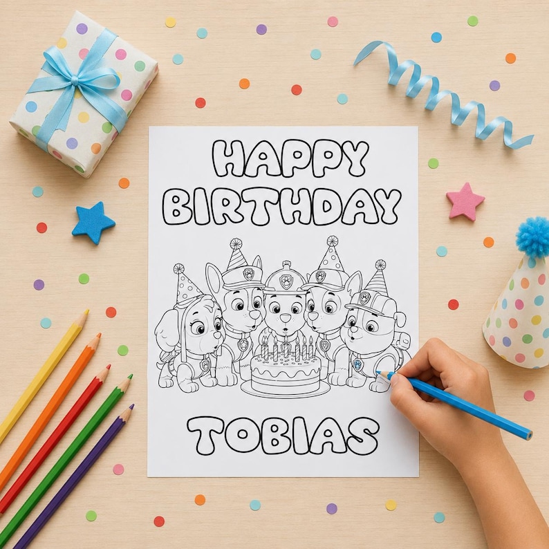 Paw Patrol Birthday Colouring Sheets A4 Printable, Kids Party Activity ...
