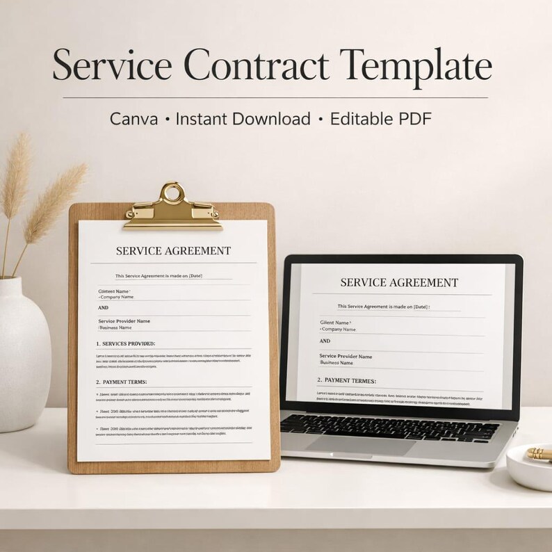 Service Contract Template Canva Editable PDF – Client Agreement for ...