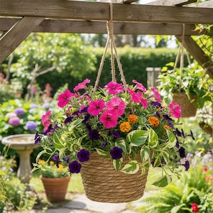 Macrame Hanging Plant Holder | Woven Jute Rope Basket Planter | Boho Hanging Flower Pot Basket | Indoor Outdoor Plant Hanger|Boho Home Decor