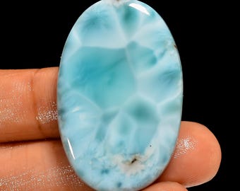 Cabochão de Larimar com base plana e polimento em ambos os lados, cristal de Larimar 40x25x5 mm, pedra de Larimar de 56 quilates.