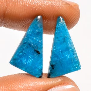 Natural Blue Apetite Cabochon Pair - Flat Back Both Side Polished Blue Apetite - Crystal Pair - Blue Apetite Earrings Pair - Gemstone Pair