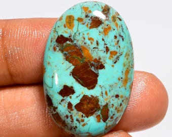 Cabochão de turquesa cobre do Arizona, polido em ambos os lados, medindo 30x20x5 mm.