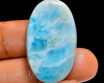 Cabochão de Larimar com base plana e polimento em ambos os lados, cristal de Larimar 33x20x5 mm, pedra de Larimar de 37 quilates.