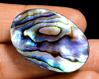 Cabochon di conchiglia di abalone, retro piatto, entrambi i lati lucidati, cristallo di conchiglia di abalone, dimensioni 31x21x8 mm, pietra di conchiglia di abalone