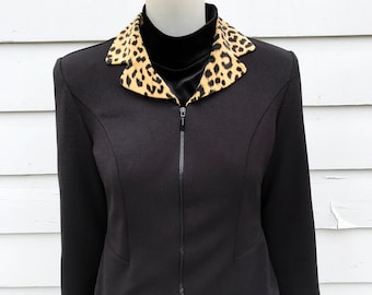 Black Leopard Collar Jacket Blazer Size 6 Punk Goth Vegan D.J. Summers