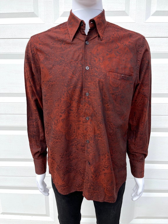 90s Riscatto Red Maroon Jacquard Paisley Button Sh