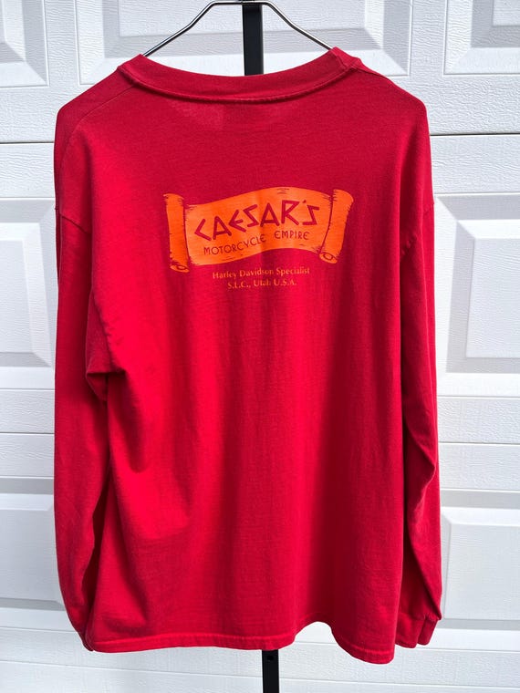 Red Flames Long Sleeve T Shirt L Caesar's Motorcycle Harley