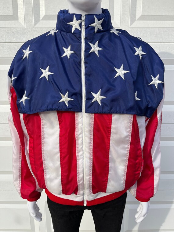 USA American Flag Windbreaker Bomber Jacket L July