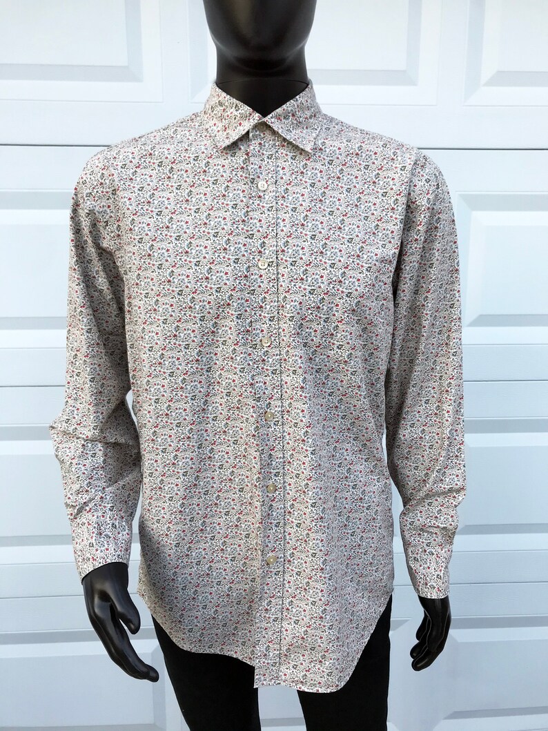 Crew White Floral Paisley Print Button Front Shirt M Mod Goth Punk Psych J