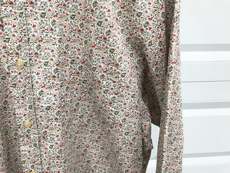 Crew White Floral Paisley Print Button Front Shirt M Mod Goth Punk Psych J