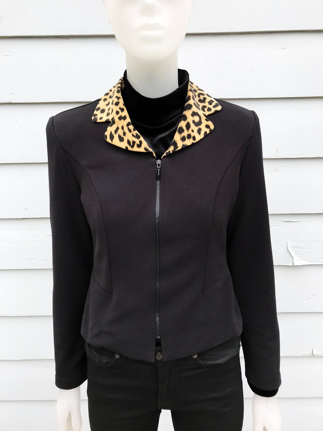 Black Leopard Collar Jacket Blazer Size 6 Punk Goth Vegan