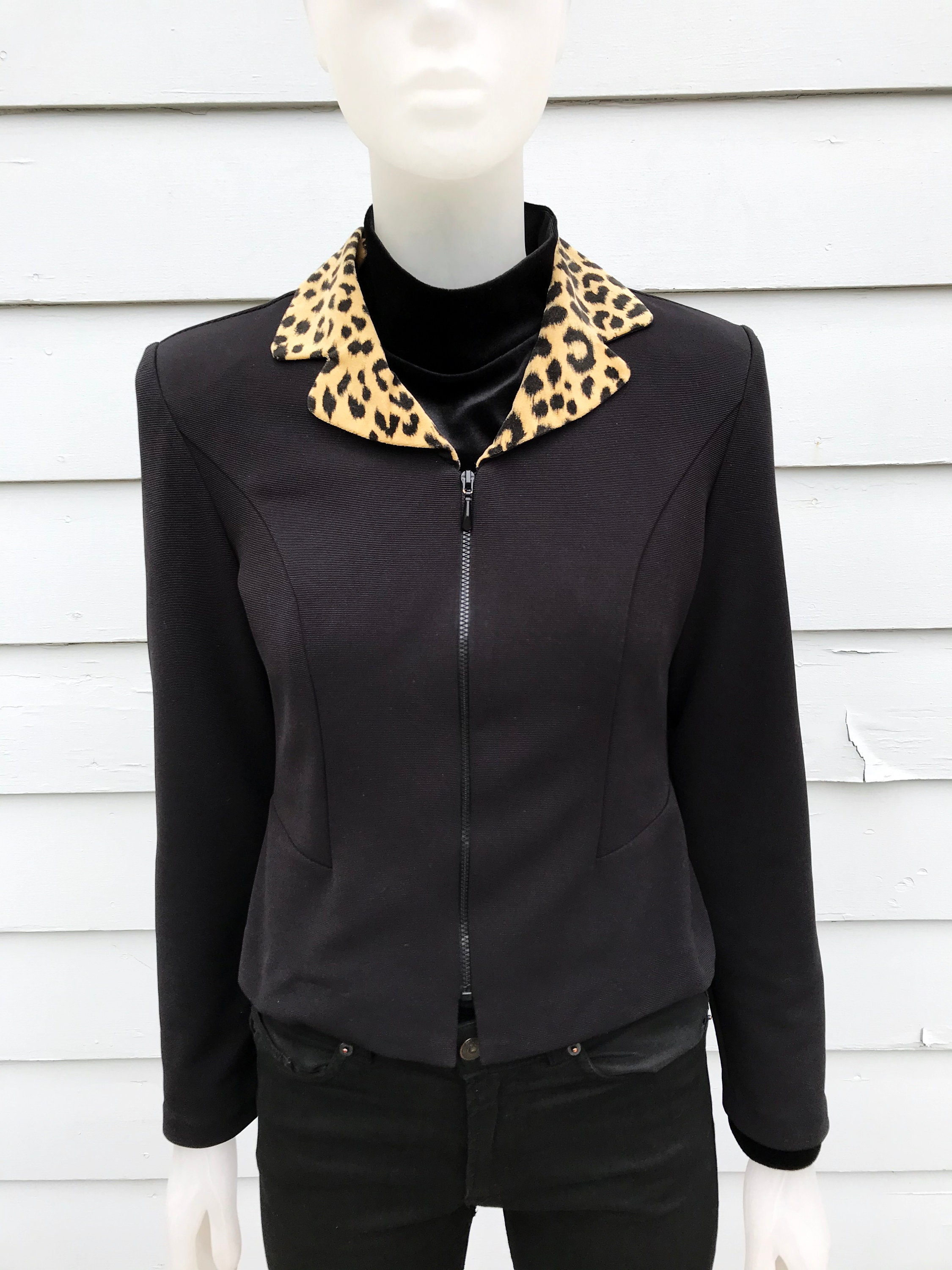 Black Leopard Collar Jacket Blazer Size 6 Punk Goth Vegan