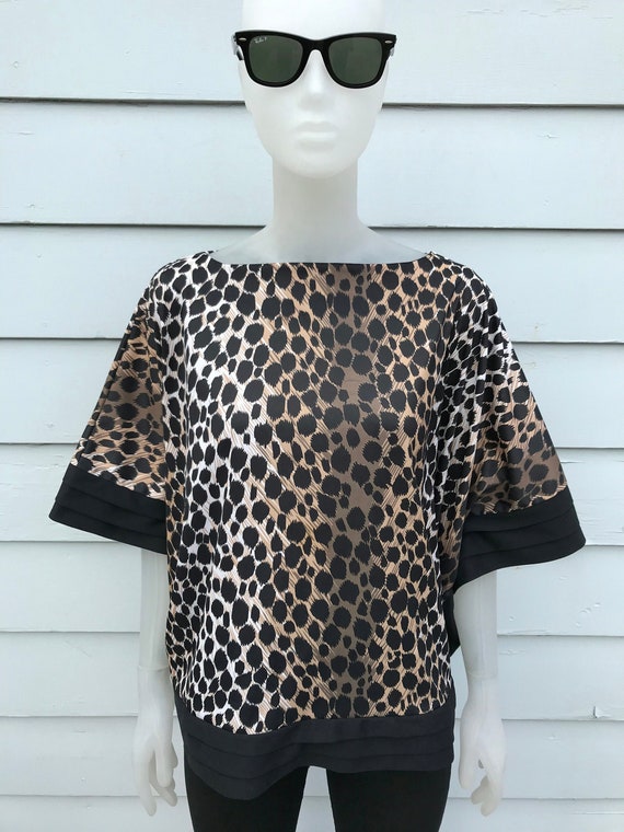 80s Leopard Cheetah Print Boxy Batwing Cape Blouse