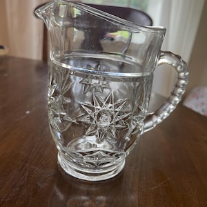 Vintage Anchor Hocking Star of David Small Pitcher Clear Heavy Glass Drinkware