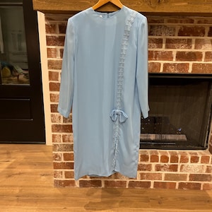 Ladies Dresses Light Blue Shift Dress With Sleeves Summer Dresses For Women  V Neck Ruffle Short