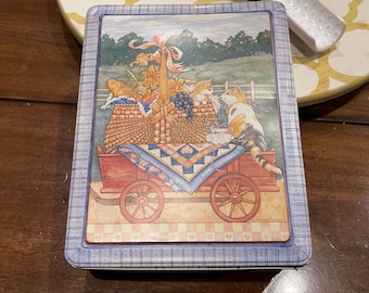 Lata/bote vintage con forma de gato - Lata decorativa con forma de gato - Lata rectangular de los años 80