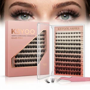 Può includere: Un kit di ciglia a grappolo segmentate KSYOO in una scatola rosa da 120 pezzi. Il set include un vassoio in plastica trasparente con 10 file di ciglia nere etichettate da 8mm a 16mm e una pinzetta rosa per l'applicazione delle ciglia senza colla.