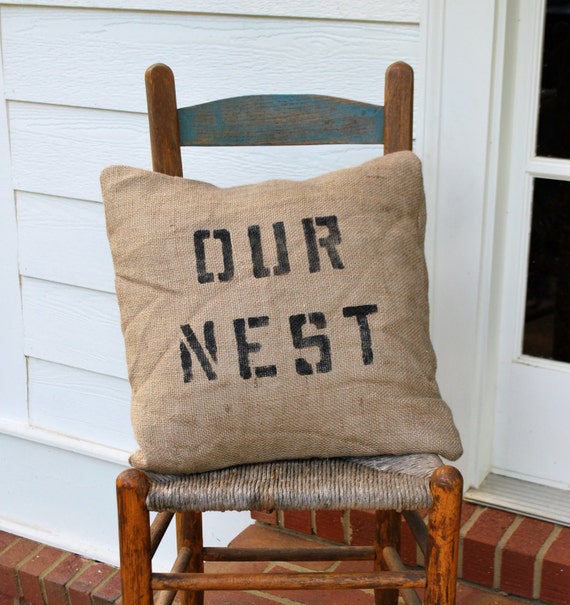 Items similar to Natural Burlap OUR NEST Throw Pillow Case or Cover on Etsy